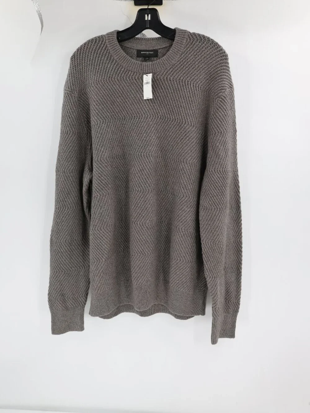 NWT Banana Republic Sweater Men's Large Cotton Wool Crew Neck Herringbone knit